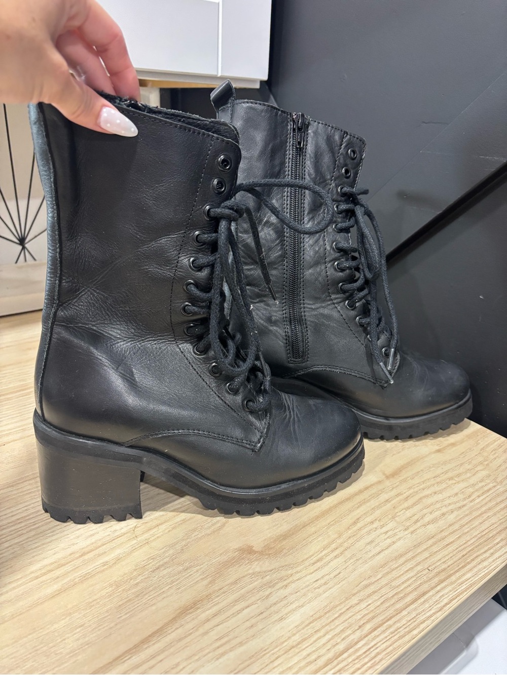 Black Lace-Up Chunky Heel Combat Boots - Women